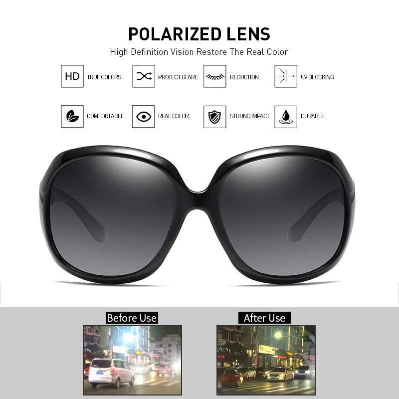 Brand Design Elegant Oversized Polarized Sunglasses Women Fashion Big Round Sun Glasses Ladies Vintage Outdoor Anti Glare Shades