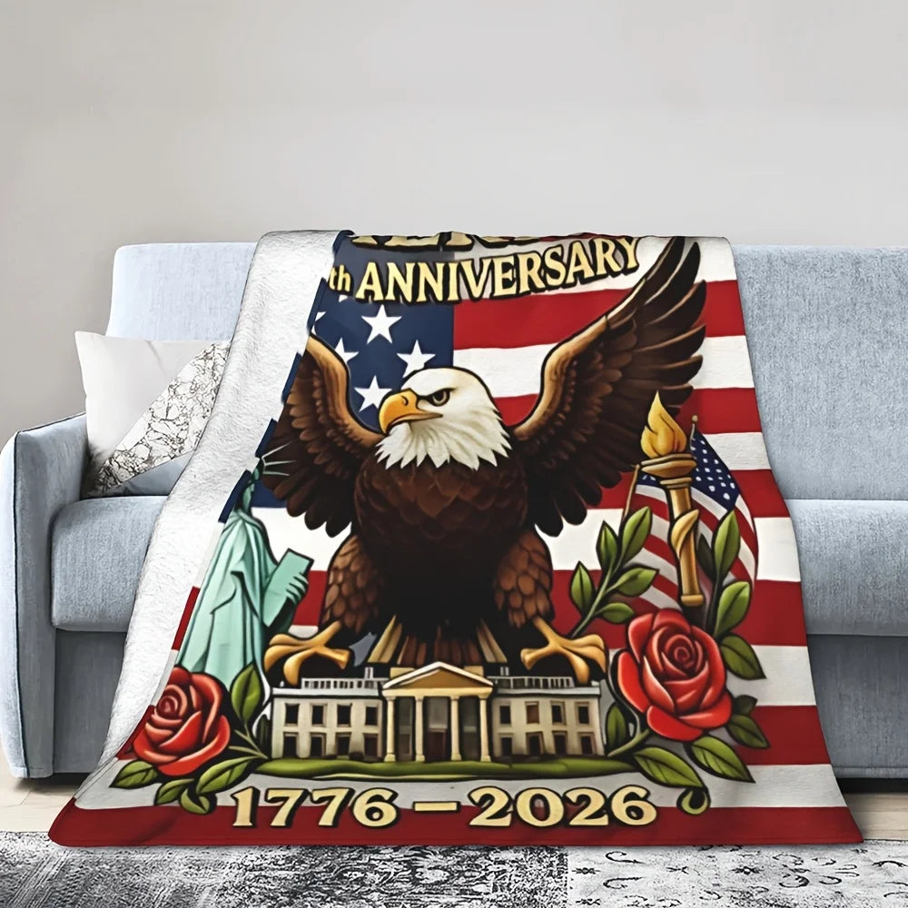 America 250th Anniversary Bald Eagle Flag Plush Blanket