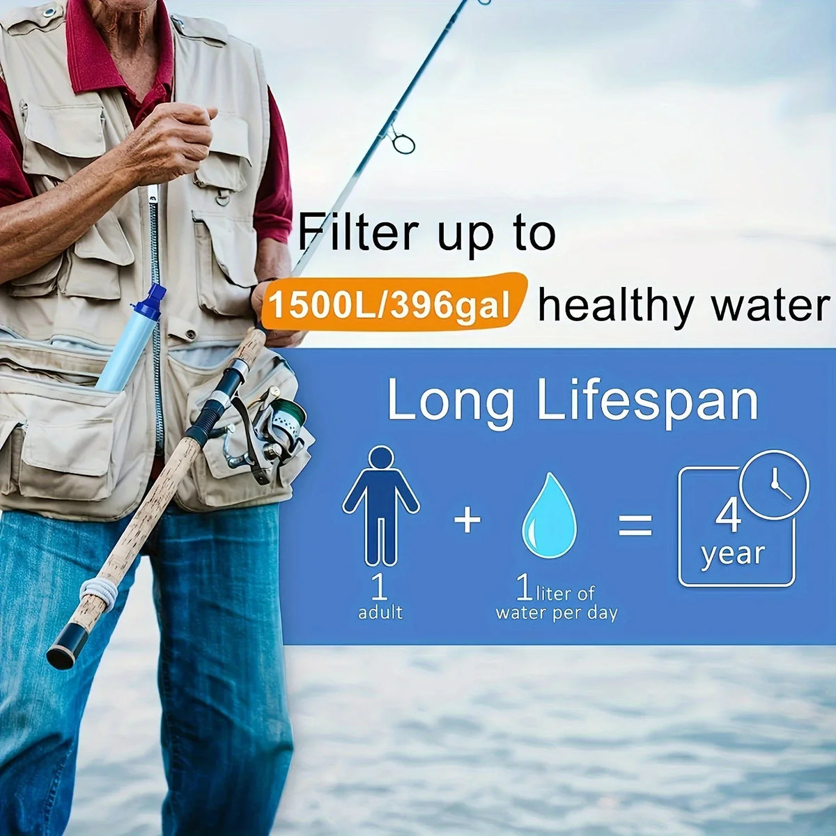 1pcs Outdoor Water Filter, Personal Straw Water Filtration System, Emergency Survival Water Purifier For Camping Hiking Climbing