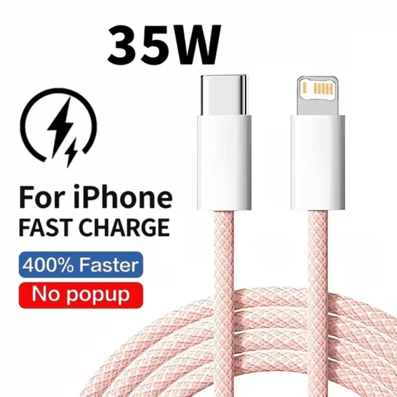 Braided 35W Fast Charge Cable For iPhone 1m 2m