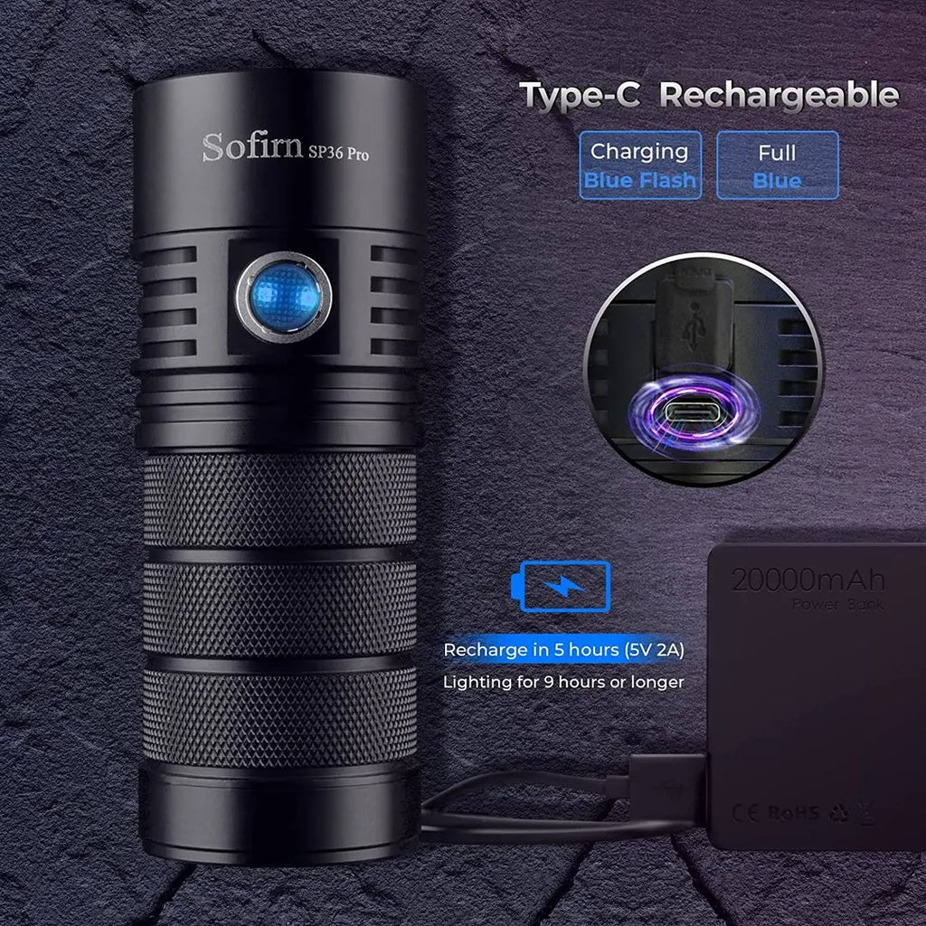 8000 lumens Powerful LED Flashlight - USB C Rechargeable