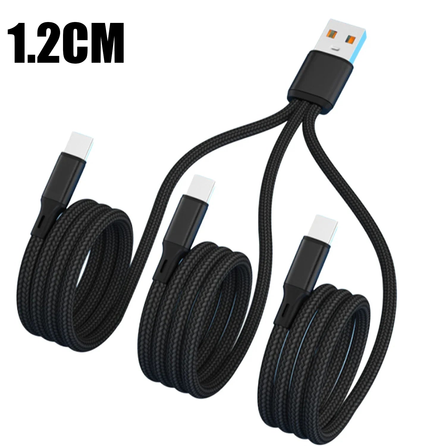 3 In 1 100W 6A USB-A to 3 ×Type-C Fast Charging Data Cable