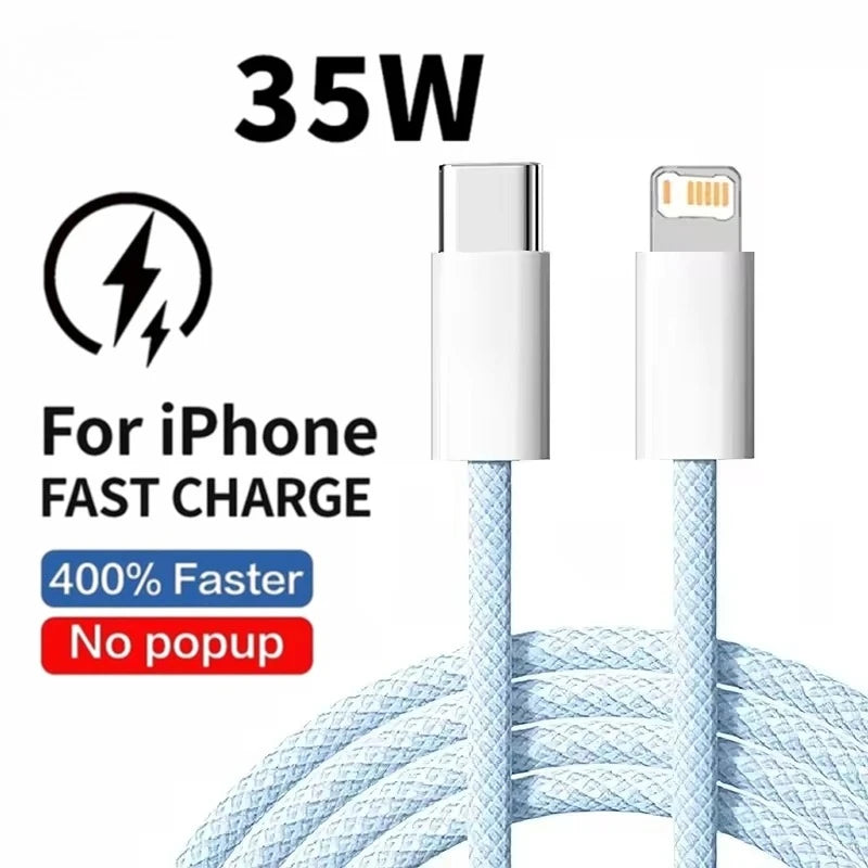 Braided 35W Fast Charge Cable For iPhone 1m 2m