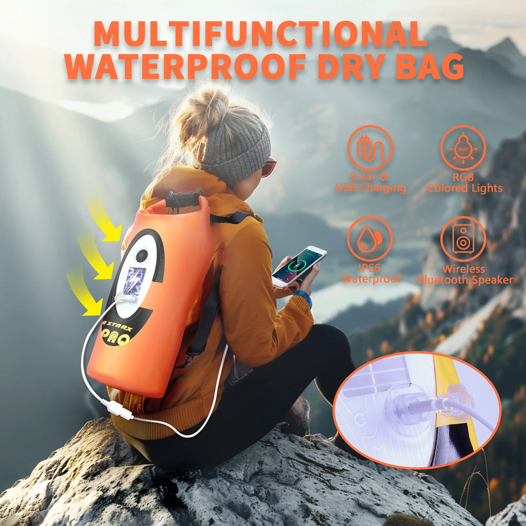 Solar/Battery Powered Waterproof Hiking Camping Backpack/Dry Bag