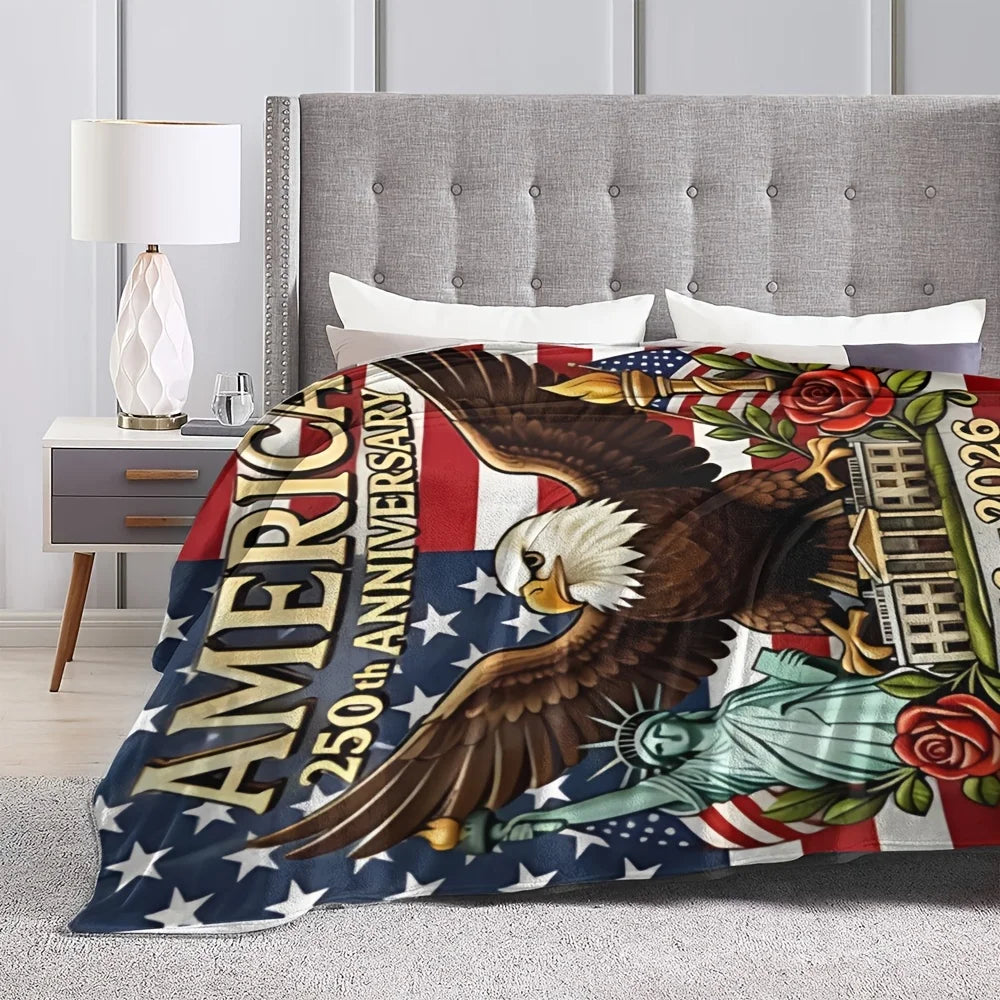 America 250th Anniversary Bald Eagle Flag Plush Blanket