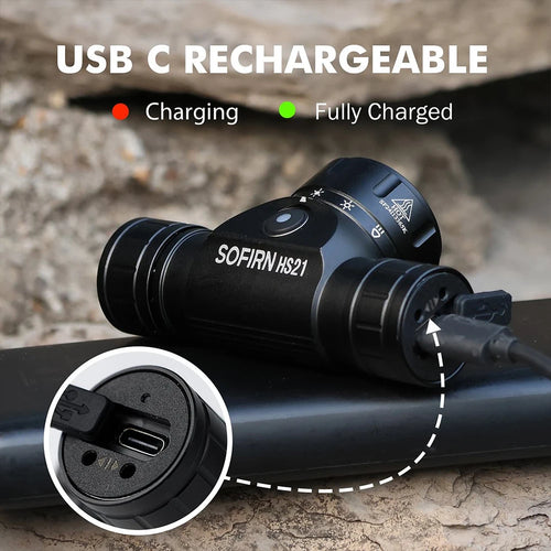 2000 lumens Headlamp USB C Rechargeable Flashlight With Infrared Switch