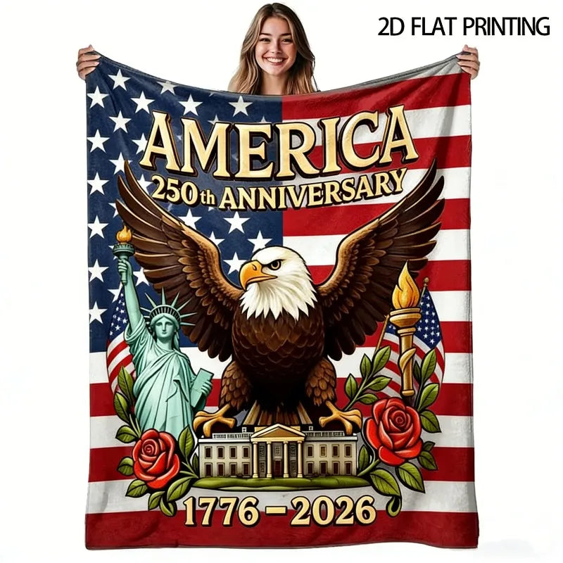 America 250th Anniversary Bald Eagle Flag Plush Blanket