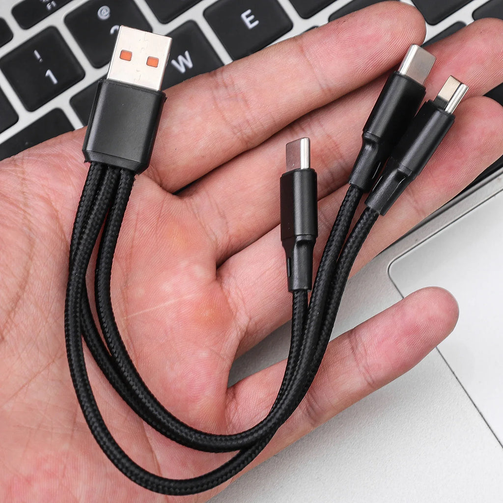 3 In 1 100W 6A USB-A to 3 ×Type-C Fast Charging Data Cable