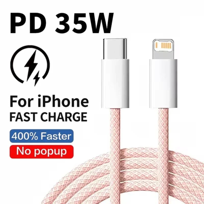Braided 35W Fast Charge Cable For iPhone 1m 2m