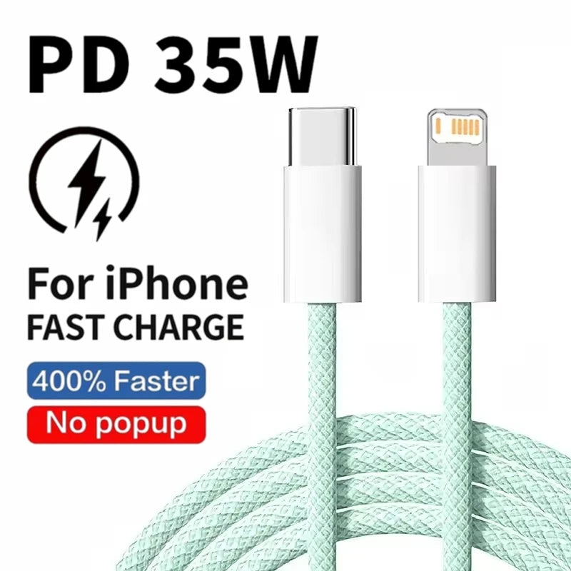 Braided 35W Fast Charge Cable For iPhone 1m 2m