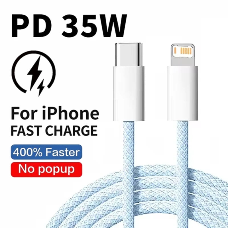 Braided 35W Fast Charge Cable For iPhone 1m 2m