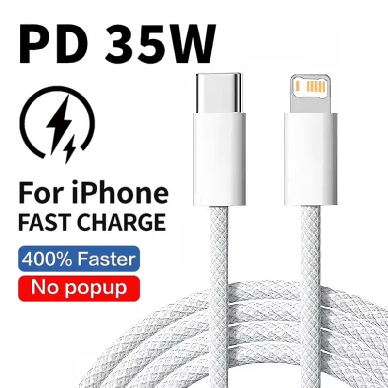 Braided 35W Fast Charge Cable For iPhone 1m 2m