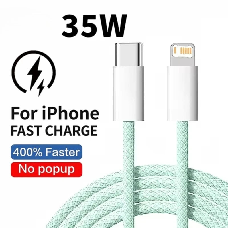 Braided 35W Fast Charge Cable For iPhone 1m 2m