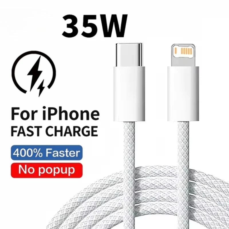 Braided 35W Fast Charge Cable For iPhone 1m 2m