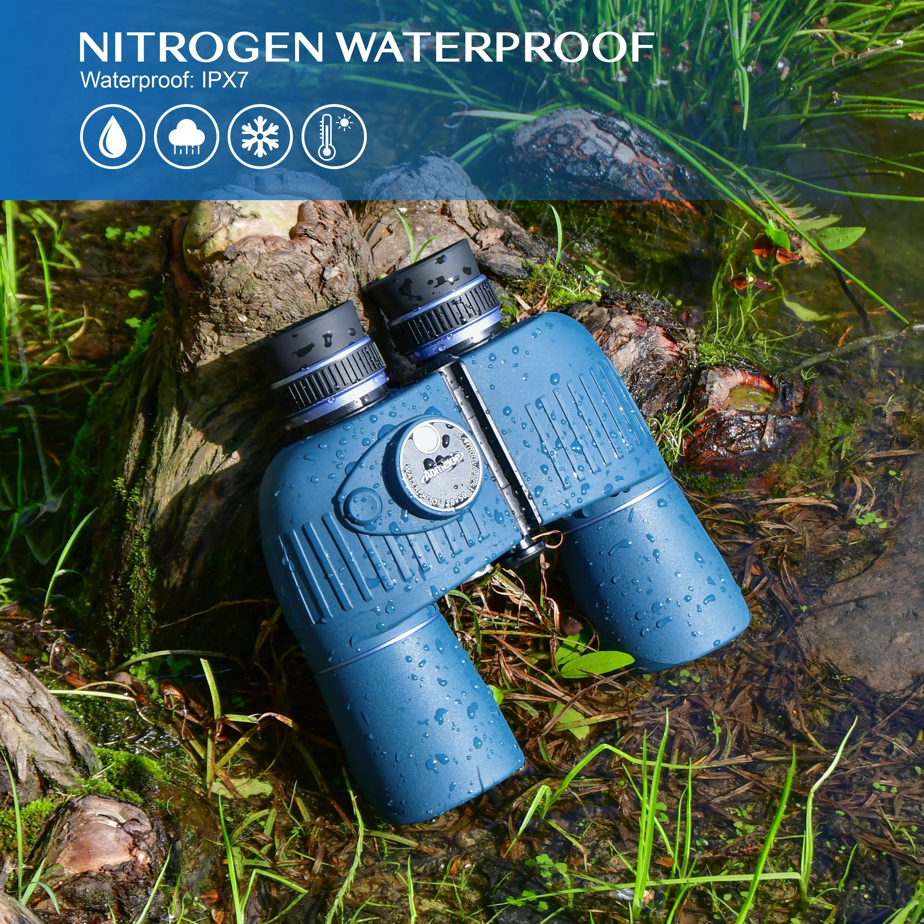 10X50 Marine Waterproof Binoculars with Illuminated Rangefinder Compass