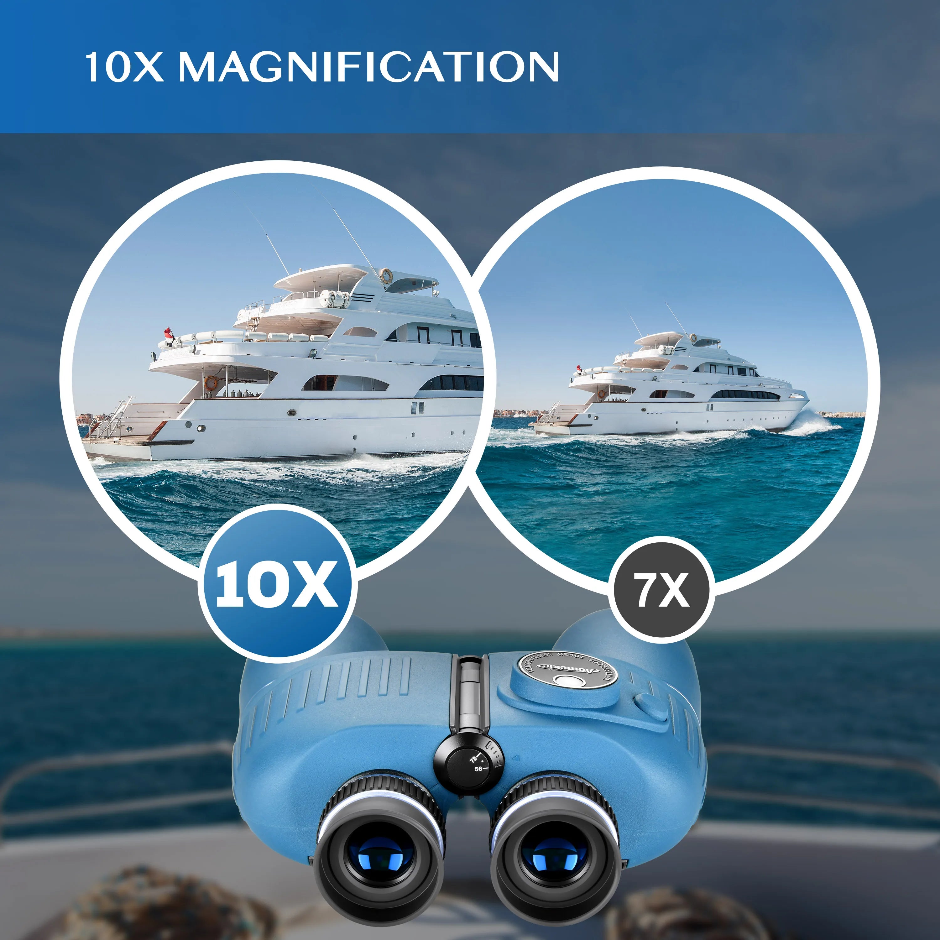 10X50 Marine Waterproof Binoculars with Illuminated Rangefinder Compass