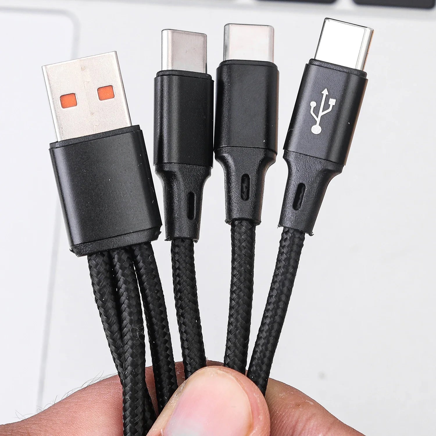 3 In 1 100W 6A USB-A to 3 ×Type-C Fast Charging Data Cable