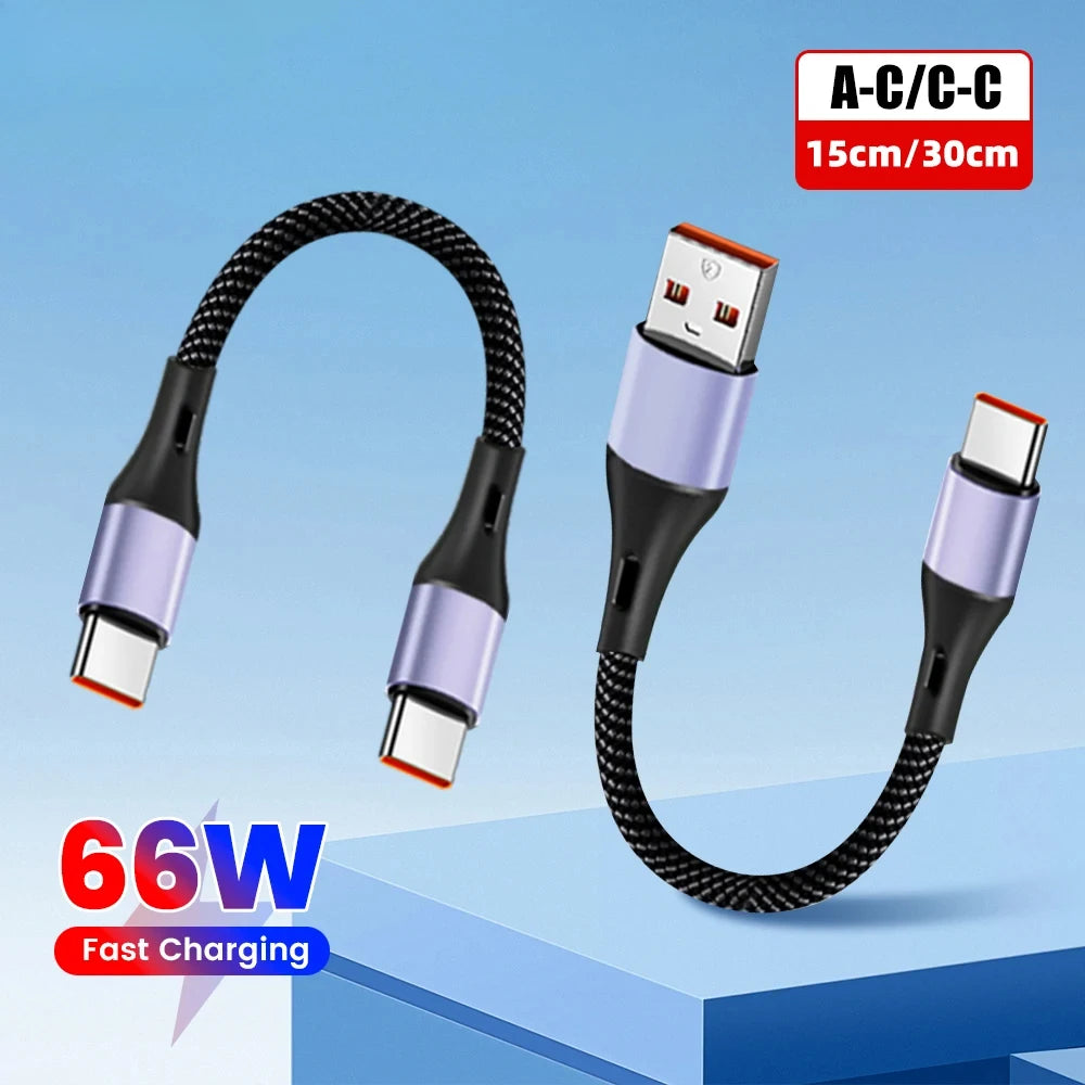 Short 15CM 30CM USB A to C, C to C, Straight, Angled